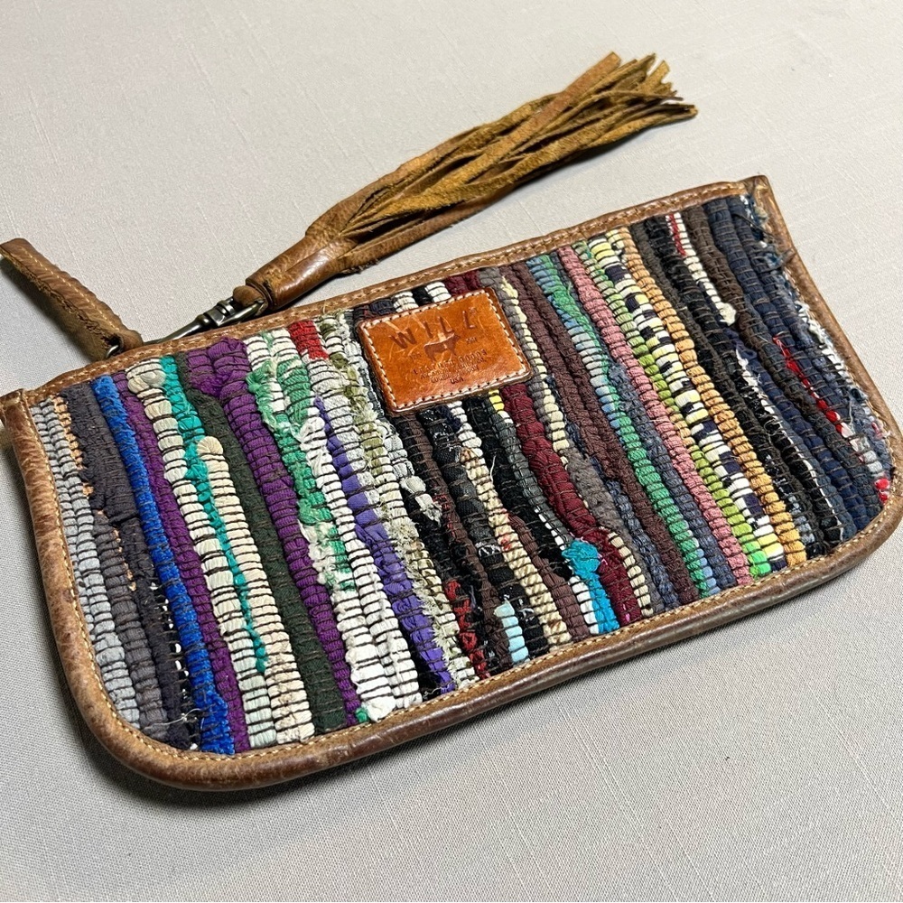 Will Leather Goods Woven Boho Clutch Wristlet • Leather Trim • Multicolor - Picture 2 of 16